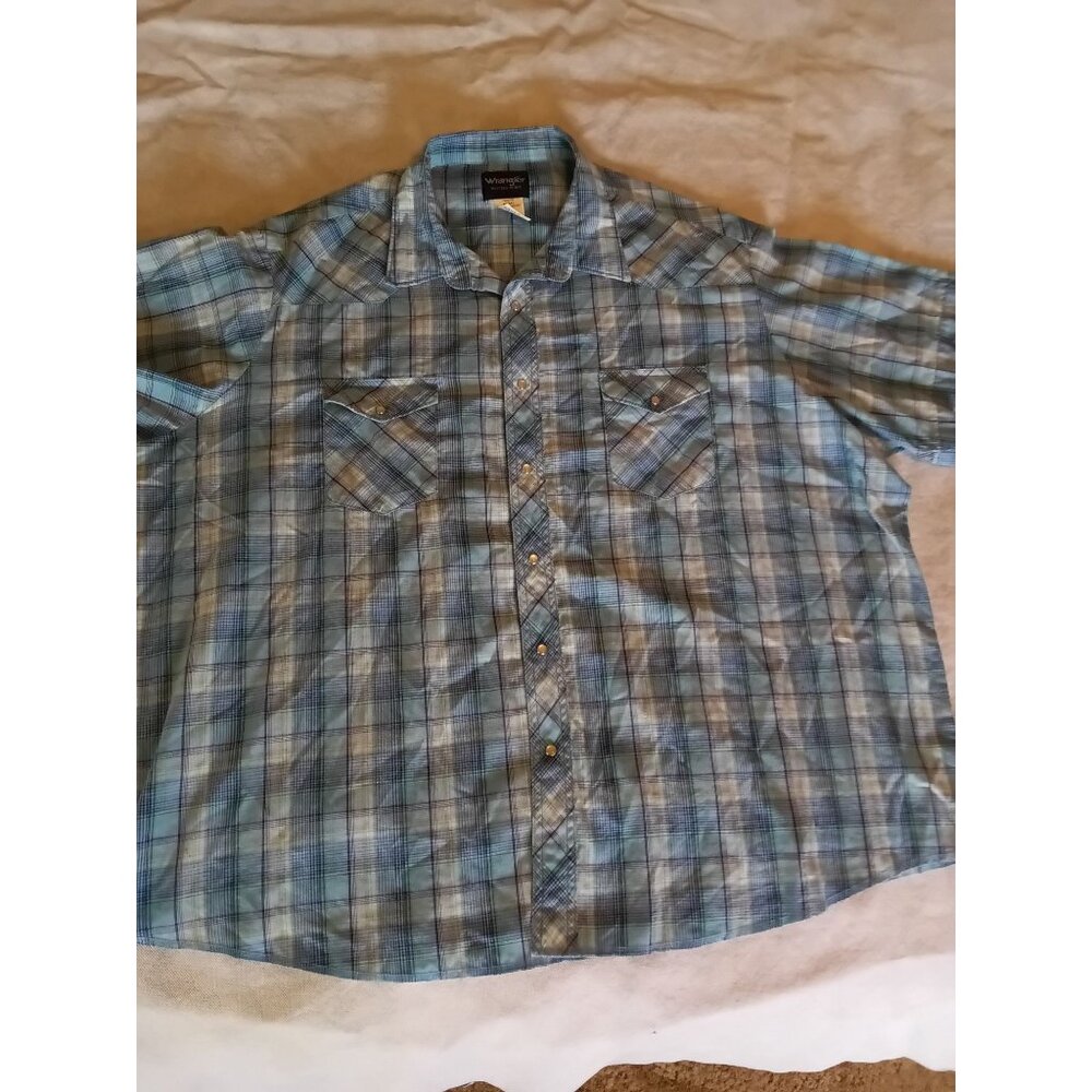 Wrangler Pearl Snap Western Shirt Mens 4X Plaid Cowboy Rodeo Short Sleeves
